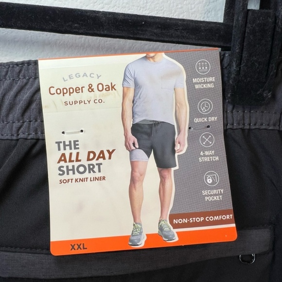 Copper & Oak The All Day 8.5" Shorts Black Pull On Drawstring Lined NEW Mens XXL - Picture 8 of 14